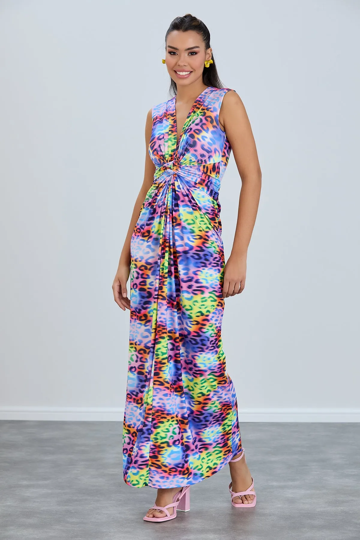 Ella Leopard Twist Maxi Dress in Multicolour