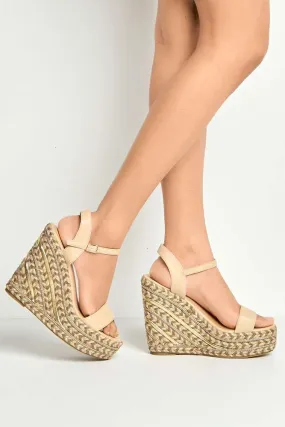 Imani Diamante Detailed Anklestrap Wedges in Nude