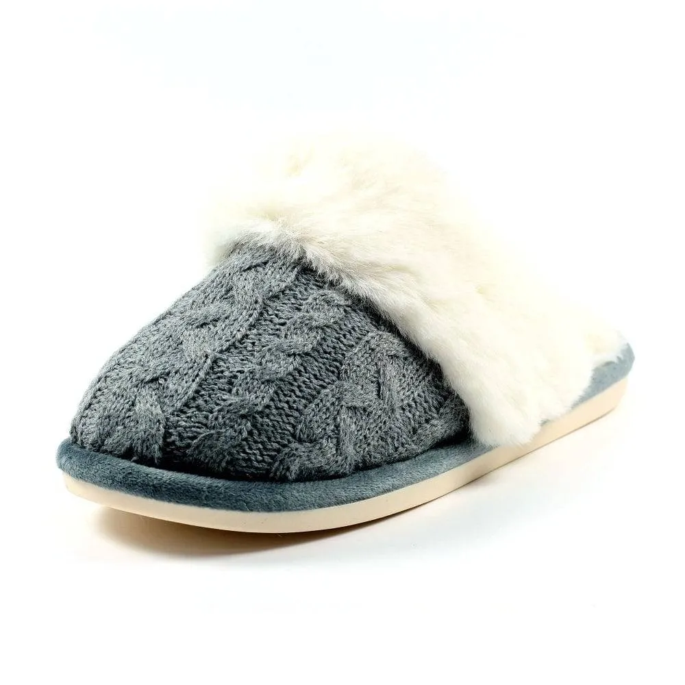 Lunar KLB038 Nika Ladies Grey Wool Slip On Slippers
