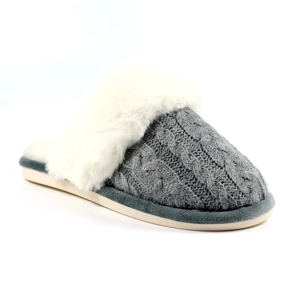 Lunar KLB038 Nika Ladies Grey Wool Slip On Slippers