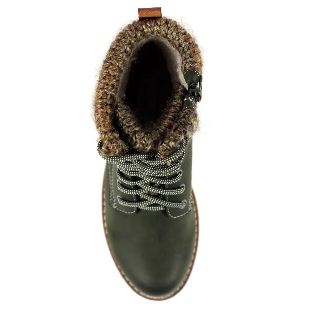 Lunar Millie OLIVE Green Lace Up ankle boot with zip GLB123 OL
