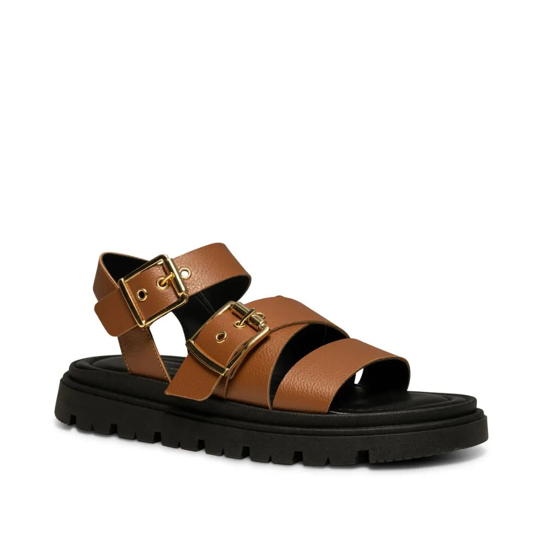 Rebecca Buckle Leather Sandal (Cognac)