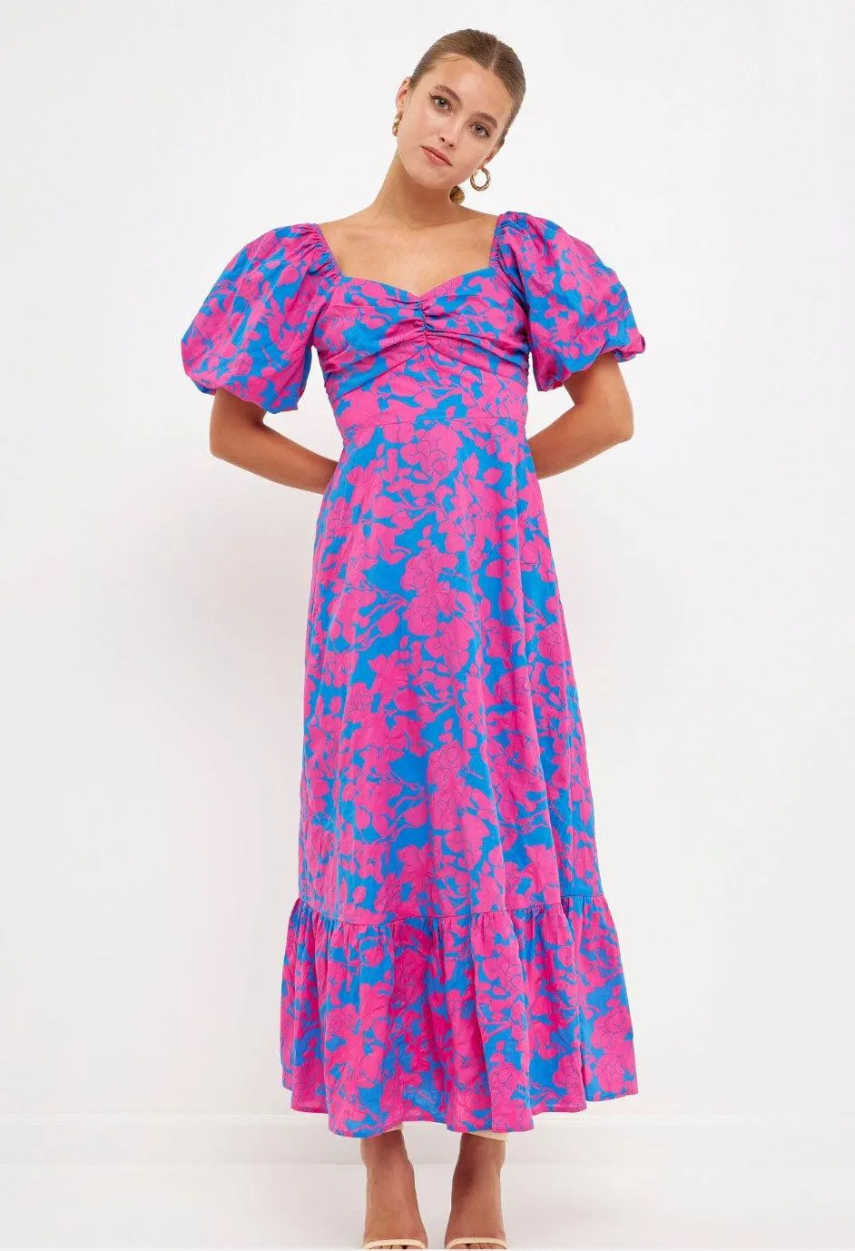 Serena Puff Sleeve A Line Dress-Fuchsia