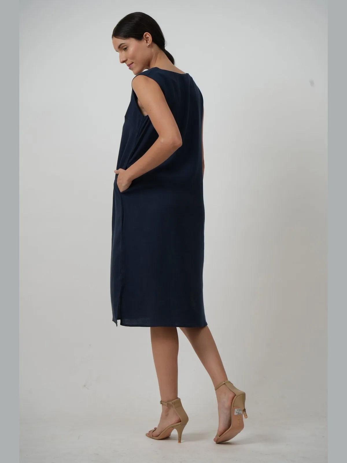 Tencel Solid V-Neck Sleeveless Dress